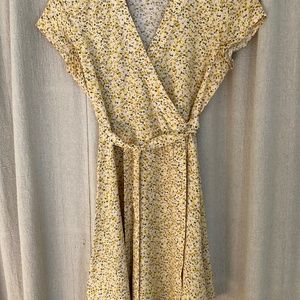 Yellow Floral Wrap Dress